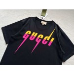 Gucci Contrast Lightning Print Round Neck Short Sleeve