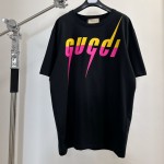 Gucci Contrast Lightning Print Round Neck Short Sleeve