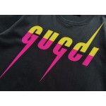 Gucci Contrast Lightning Print Round Neck Short Sleeve