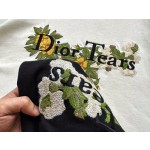 Dior Heavy Industry Floral Embroidery Round Neck Short Sleeve