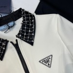 Satin twill inlaid triangle decoration V-neck sleeveless vest umbrella skirt