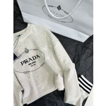 PRADA Letter Embroidered Contrast Rib Cuff Sweater