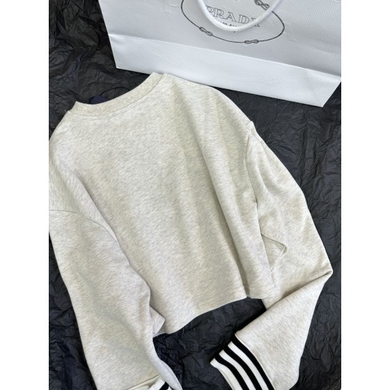 PRADA Letter Embroidered Contrast Rib Cuff Sweater