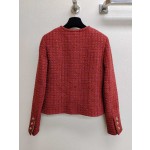 CHANEL Early Autumn Collection Vintage Red Fragrant Rough Tweed Coat