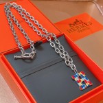 Hermes Diamond Hollow H Necklace