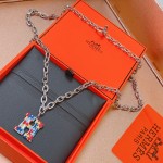 Hermes Diamond Hollow H Necklace
