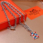 Hermes Diamond Hollow H Necklace