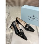 Prada lacquered leather bead fabric women's shoes