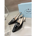Prada lacquered leather bead fabric women's shoes