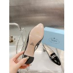 Prada lacquered leather bead fabric women's shoes