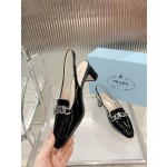 Prada lacquered leather bead fabric women's shoes