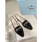 Prada lacquered leather bead fabric women's shoes