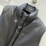 Prada short motorcycle bread jacket goose down leather vest