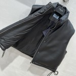 Prada short motorcycle bread jacket goose down leather vest