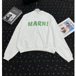 MARni brush printed logo round neck loose fitting sweater