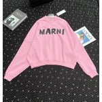 MARni brush printed logo round neck loose fitting sweater
