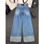 Celine's Early Autumn New Flared Logo Printed Jeans