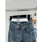Prada Letter Waistband Hollow Back Pocket Triangle Logo Jeans