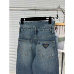 Prada Letter Waistband Hollow Back Pocket Triangle Logo Jeans