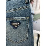 Prada Letter Waistband Hollow Back Pocket Triangle Logo Jeans