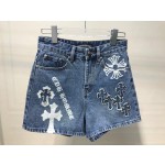 Croix High Waist Embroidered Denim Shorts