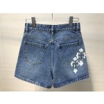 Croix High Waist Embroidered Denim Shorts