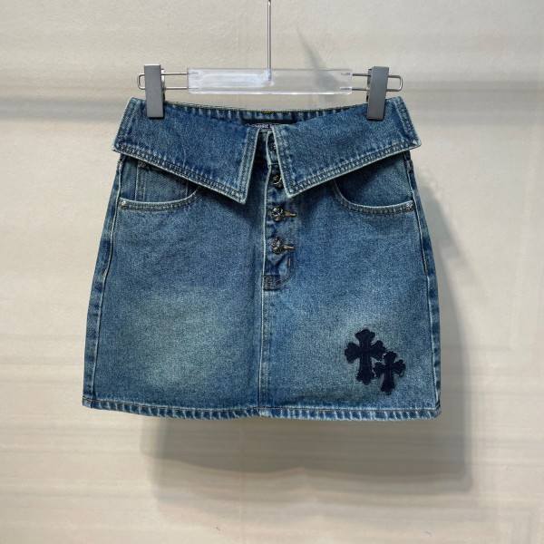 Crook Heart Bow Neck Denim Short Skirt