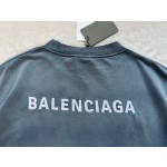 Balenciaga Gradient Aqua Small Embroidered Round Neck Short Sleeve