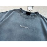Balenciaga Gradient Aqua Small Embroidered Round Neck Short Sleeve