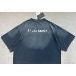 Balenciaga Gradient Aqua Small Embroidered Round Neck Short Sleeve