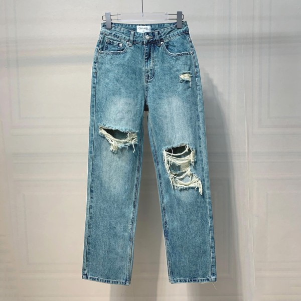 Chanel tattered split denim pants