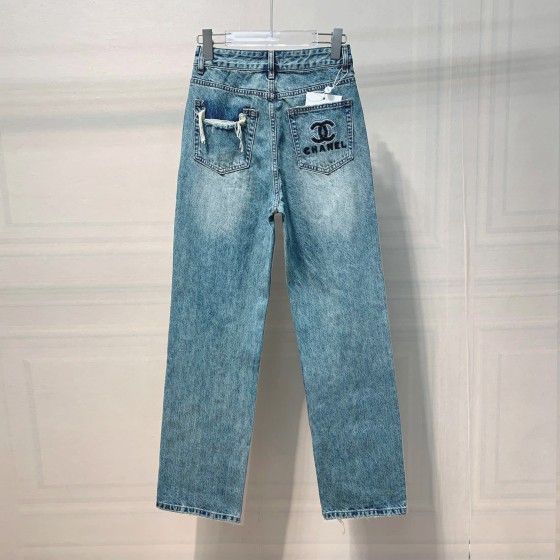 Chanel tattered split denim pants