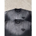 Prada triangular patch embroidered gradient round neck sweater