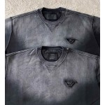 Prada triangular patch embroidered gradient round neck sweater