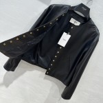 Celine silhouette gold buckle leather jacket