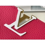 𝐋𝐎𝐔𝐈𝐒𝐕𝐔𝐈𝐓𝐓𝐎𝐍 M22752/M48865 Medium Raspberry Red with White Chain Strips This CAPUCINES handbag