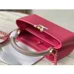 𝐋𝐎𝐔𝐈𝐒𝐕𝐔𝐈𝐓𝐓𝐎𝐍 M22752/M48865 Medium Raspberry Red with White Chain Strips This CAPUCINES handbag