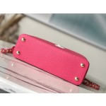 𝐋𝐎𝐔𝐈𝐒𝐕𝐔𝐈𝐓𝐓𝐎𝐍 M22752/M48865 Small Raspberry Red with White Chain Strips This CAPUCINES handbag