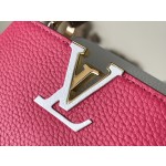 𝐋𝐎𝐔𝐈𝐒𝐕𝐔𝐈𝐓𝐓𝐎𝐍 M22752/M48865 mini Raspberry Red with White Chain Strips This CAPUCINES handbag