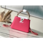 𝐋𝐎𝐔𝐈𝐒𝐕𝐔𝐈𝐓𝐓𝐎𝐍 M22752/M48865 mini Raspberry Red with White Chain Strips This CAPUCINES handbag