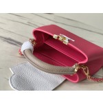 𝐋𝐎𝐔𝐈𝐒𝐕𝐔𝐈𝐓𝐓𝐎𝐍 M22752/M48865 mini Raspberry Red with White Chain Strips This CAPUCINES handbag