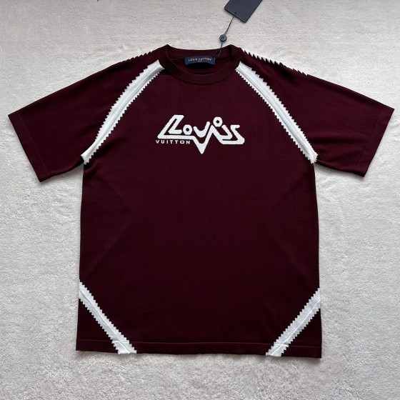 Louis Vuitton Letter Jacquard Gear Heavy Work Splicing ⚙️ Knitted short sleeves