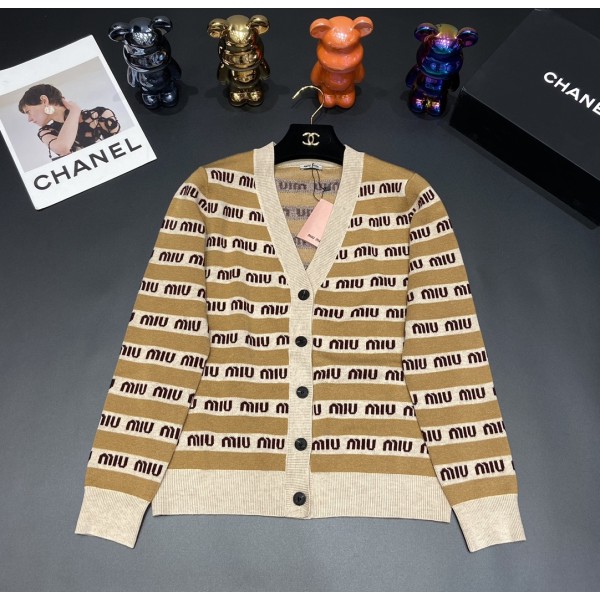 MIU MIU contrasting letter logo V-neck cardigan