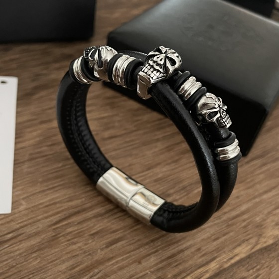 Crow Heart Skull Skin Rope Bracelet