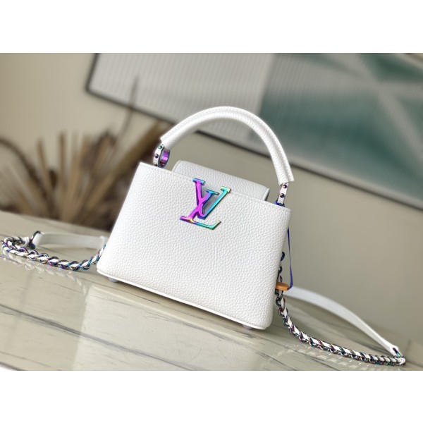 𝐋𝐎𝐔𝐈𝐒𝐕𝐔𝐈𝐓𝐓𝐎𝐍 M22606 White Colorful Gold Buckle Mini Capsines BB Handbag