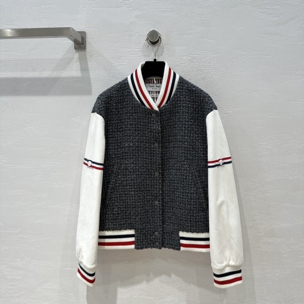 Thom Browne Grey Mixed Wool Baseball Coat