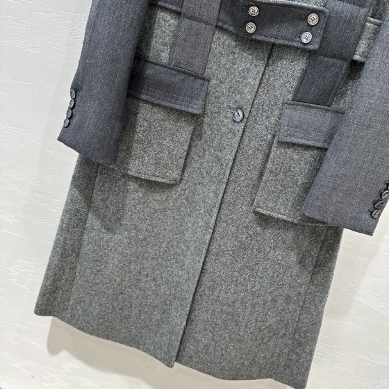 Thom Browne Casual Grey Mixed Wool Polo Mid length Wool Coat