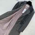 Thom Browne Casual Grey Mixed Wool Polo Mid length Wool Coat