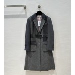 Thom Browne Casual Grey Mixed Wool Polo Mid length Wool Coat