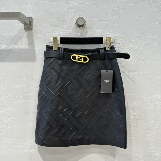 FendI 23 New Early Autumn Craft Embossed Genuine Leather Half Skirt